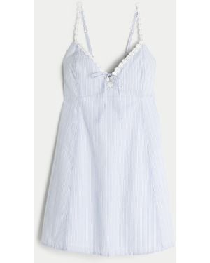 Hollister Lace Trim Button Through Mini Dress - White