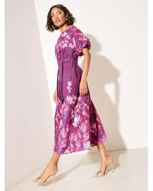 Friends Like These Short Sleeve Pleated Detail Tie Waist Midi Dress - Pink