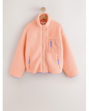 Next Graphic Floral Button Through Borg Jacket - Pink