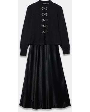 Mint Velvet Peplum 2-In-1 Midi Dress - Black