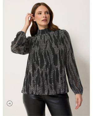 M Com Metallic Abstract High Neck Top - Black