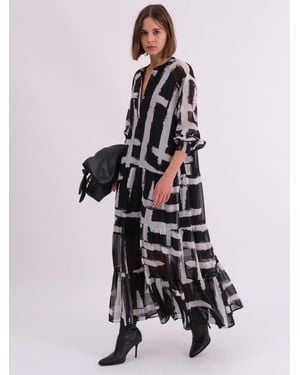 Religion Sunset Maxi Shirt Dress With A Tiered Boho Style Skirt - White