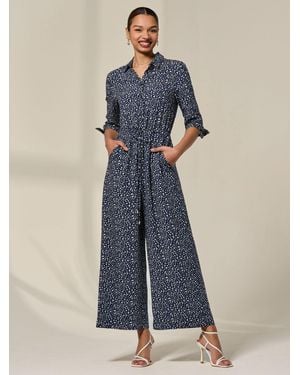 Jolie Moi Tie Half Sleeve Wide Leg Jumpsuit - Blue