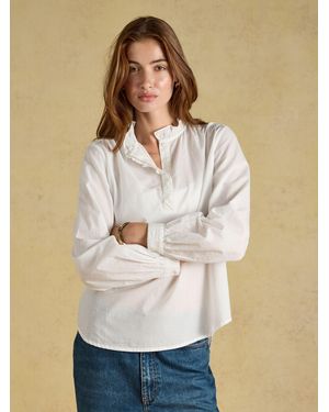 Joules Melanie Long Sleeve Blouse With Ruffle Neck - Natural