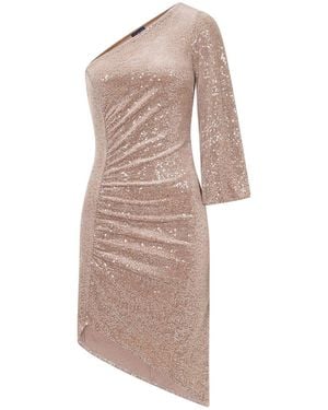 Hot Squash One Sleeved Sequin Ruched Dress - Natural