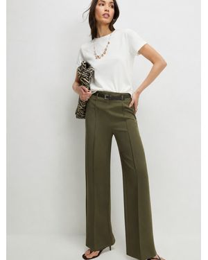 River Island Belted Straight Leg Pants - Natural