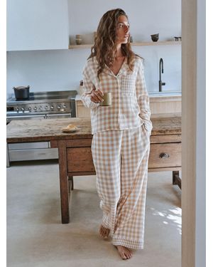 Yard Neutral Check Neutral Check Crinkle Cotton Long Pyjamas 2 Piece - Metallic