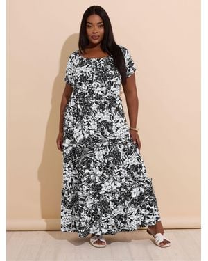 Yours Curve Floral Print Milkmaid Maxi Dress - Blue