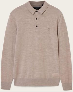 AllSaints Allsaints Mode Merino Wool Long Sleeve Polo Neck Sweater - Natural