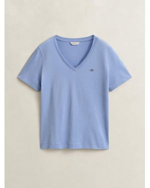 GANT Regular Shield Logo V-Neck T-Shirt - Blue