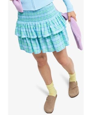 Roxy Tuesdays Plaid Check Elasticated Tierred Mini Skirt - Blue