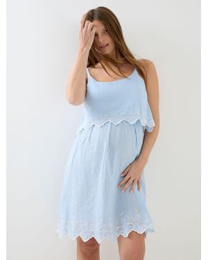 Jojo Maman Bébé Ticking Stripe Maternity & Nursing Nightdress - Blue