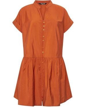 PixieGirl Petite Button Through Drop Waist Shirt Dress - Orange