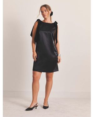 Simply Be Satin Shift Dress With Bow Straps - Black