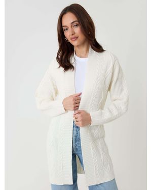 Threadbare Cable Knit Open Cardigan - White