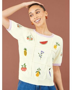 Yumi' Fruit Cotton Knitted Top - Natural