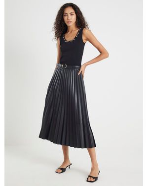 River Island Faux Leather Pleated Midi Skirt - Blue