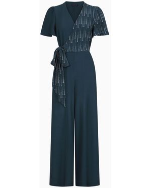 Hot Squash Overwrap Print Jumpsuit - Blue