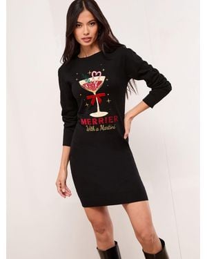 Lipsy Petite Christmas Crew Neck Knitted Mini Dress - Black