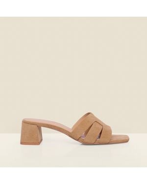 Sosandar Faux Suede Block Heel Mules - Natural