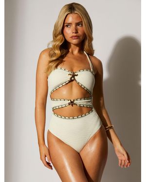 South Beach Starfish Cut Out Halter Tummy Control Swimsuit With Removable Straps - Brown