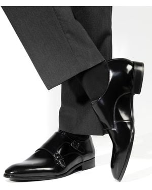 Jones Bootmaker Standard Fit Naveen Smart Leather Monk Strap Shoes - Schwarz