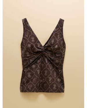 Joules Knot Front V-Neck Tummy Control Tankini Top - Black