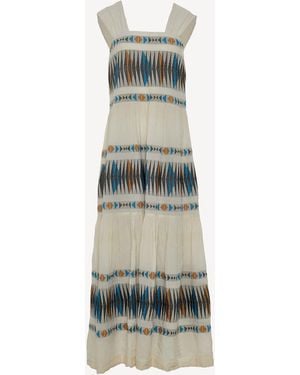 Devotion Twins Elegant Embroidered Stripe Maxi Dress - Natural
