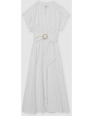 Reiss Cotton Short-Sleeve Belted Midi Dress With Stretch - White