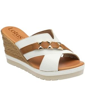 Lotus High Wedge Mule Sandals - Brown