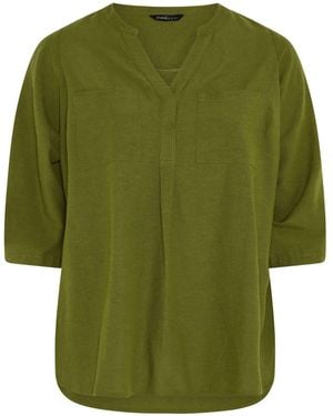 Evans Linen Blend Collared Overhead Shirt - Green