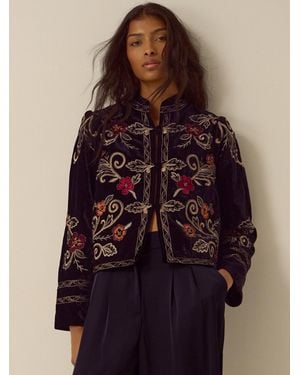 Monsoon Frankie Floral Embroidered Velvet Jacket - Black