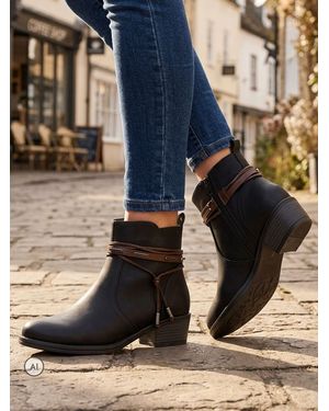 Pavers Western-Heeled Ankle Boots - Blue