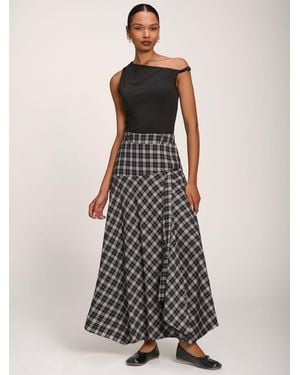 Jolie Moi Plaid Asymmetric Maxi Skirt - White