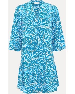 Phase Eight Phoebe V-Neck Floral Print Long Sleeve Swing Mini Dress - Blue