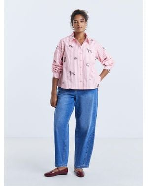 Simply Be Dog Embroidery Stripe Shirt - Blue