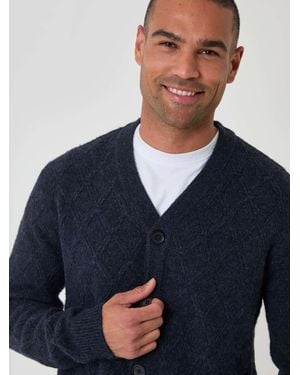 Threadbare Diamond Cable Knit V-Neck Cardigan - Blue