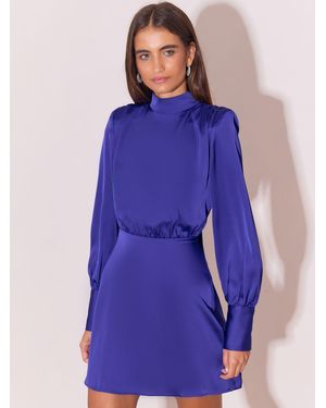 Lipsy Cobalt Satin Long Sleeve Mini Dress - Blue