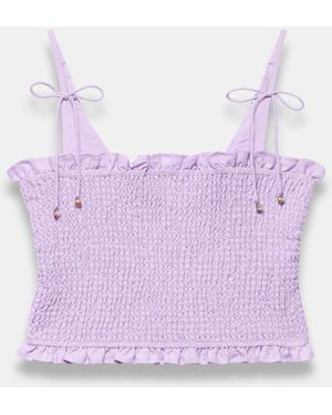 Mint Velvet Linen Shirred Top - Purple