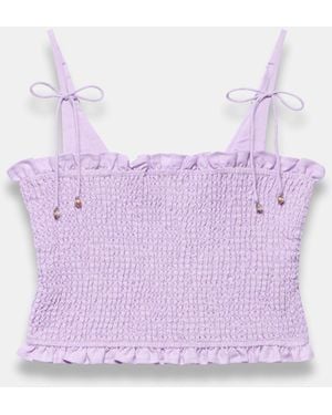 Mint Velvet Linen Shirred Top - Purple