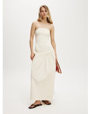 Cotton On Dropped Waist Romee Shirred Maxi Dress With Poplin Skirt - White