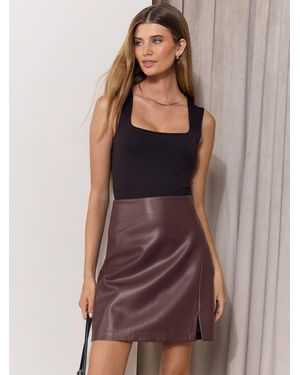 Lipsy Petite Faux Leather Side Split Mini Skirt - Brown