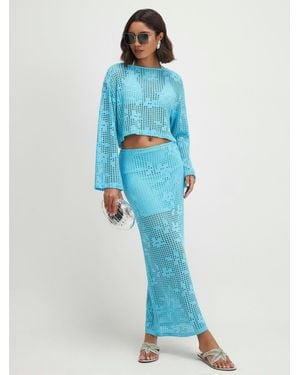 River Island Floral Crochet Maxi Skirt - Blue