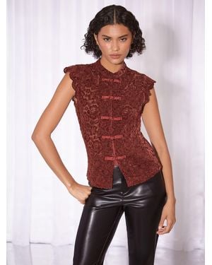 Lipsy Burgundy Frogging Lace Top - Red