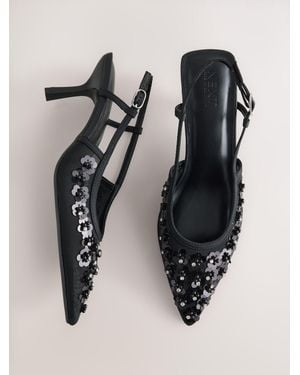 Next Forever Comfort Pointed Mesh Slingback Heels - Black