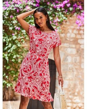 Sosandar Paisley Tie Waist Fit & Flare Dress - Pink