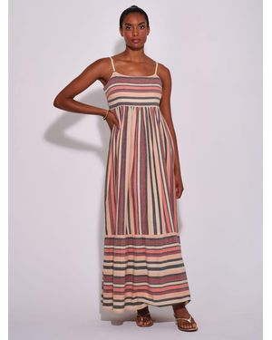 South Beach Metallic Striped Tiered Maxi Dress - White