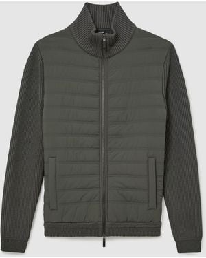 Reiss Army Townsend Quilted Rib-Knit Funnel-Neck Jacket - Gray