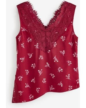 Whistles Floral Lace Trim Top - Red