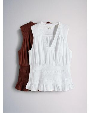 The Set 2 Pack Shirred V-Neck Vests/Clay - White